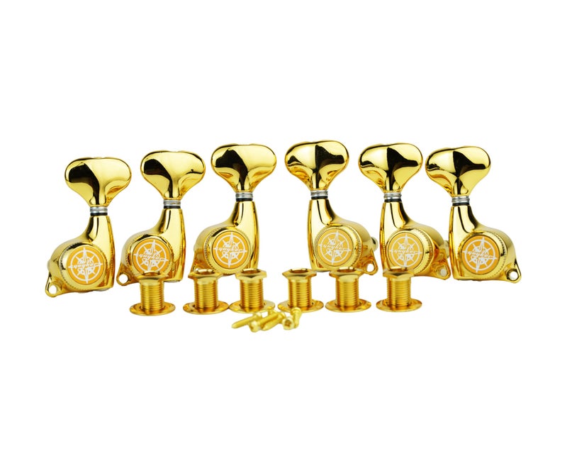 Guyker Guitar Locking Tuners (3L + 3R) - 1:21 Lock String Tuning Key Pegs Machine Head Set Replacement for ST TL SG LP Style Electric, Folk or Acoustic Guitars â€“ Gold - Image 1